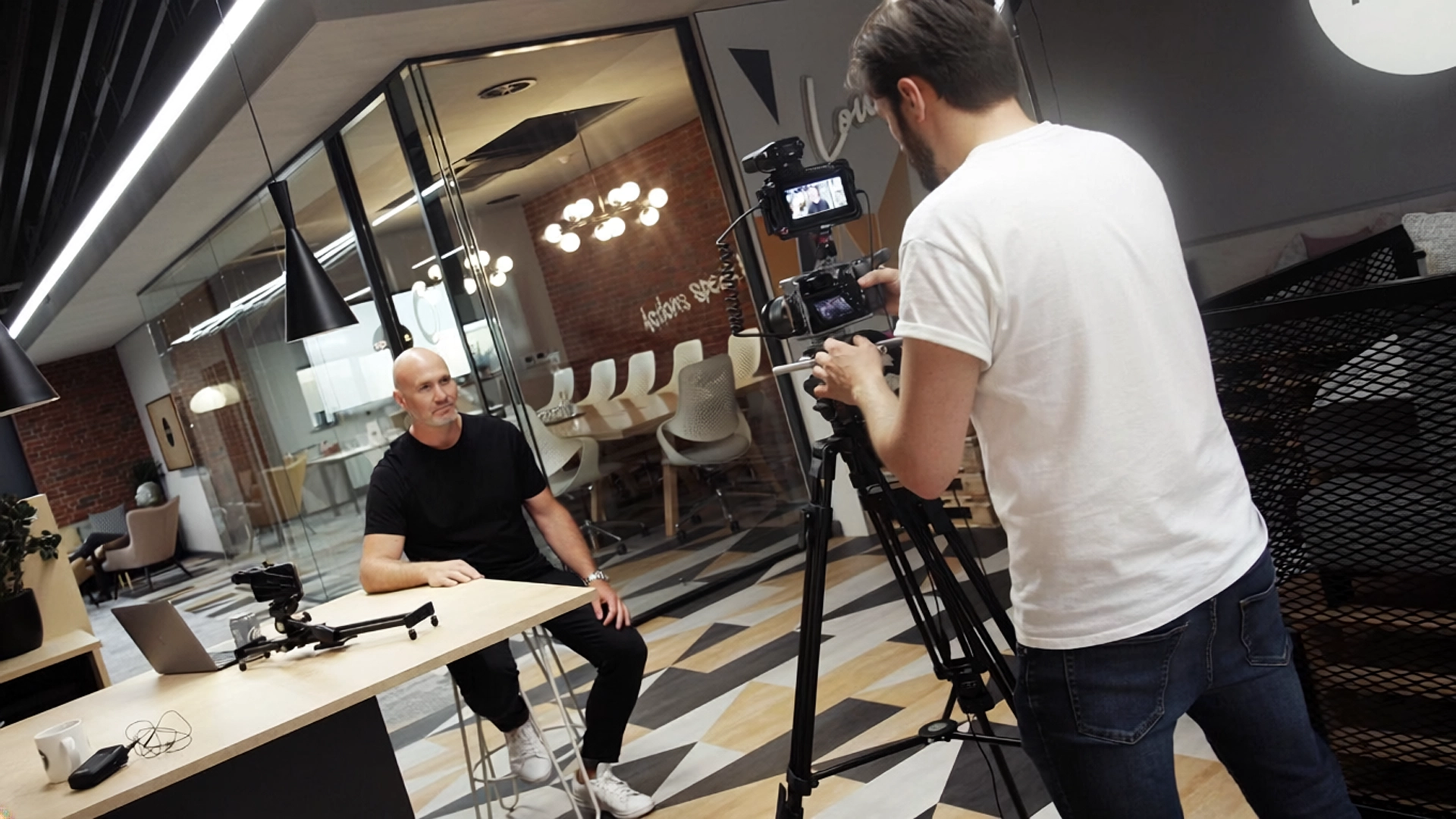 Carl Criscione talking to camera at Equinox Group HQ in Leeds