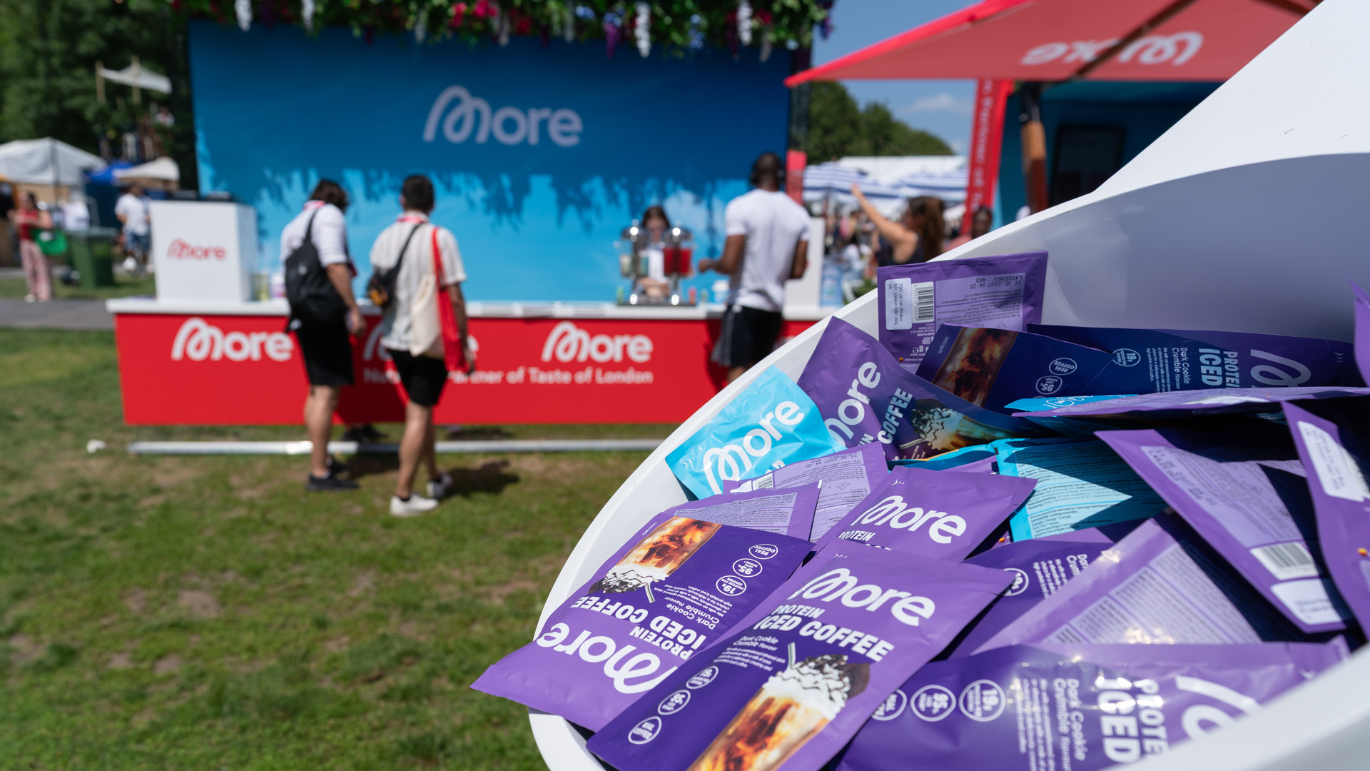 More Nutrition product samples at outdoor activation by Equinox Group for Taste of London 2026