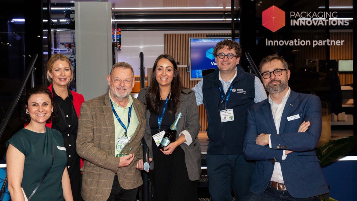 Sheard Packaging team celebrates winning Most Innovative Stand at Packaging Innovations and Empack 2026 inside the award winning Mobile Innovation Centre stand